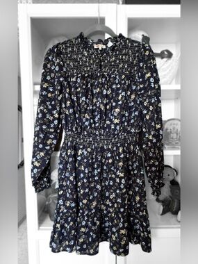 Levi’s Liora - S - Floral Smocked Waist Long Sleeve Dress - Navy